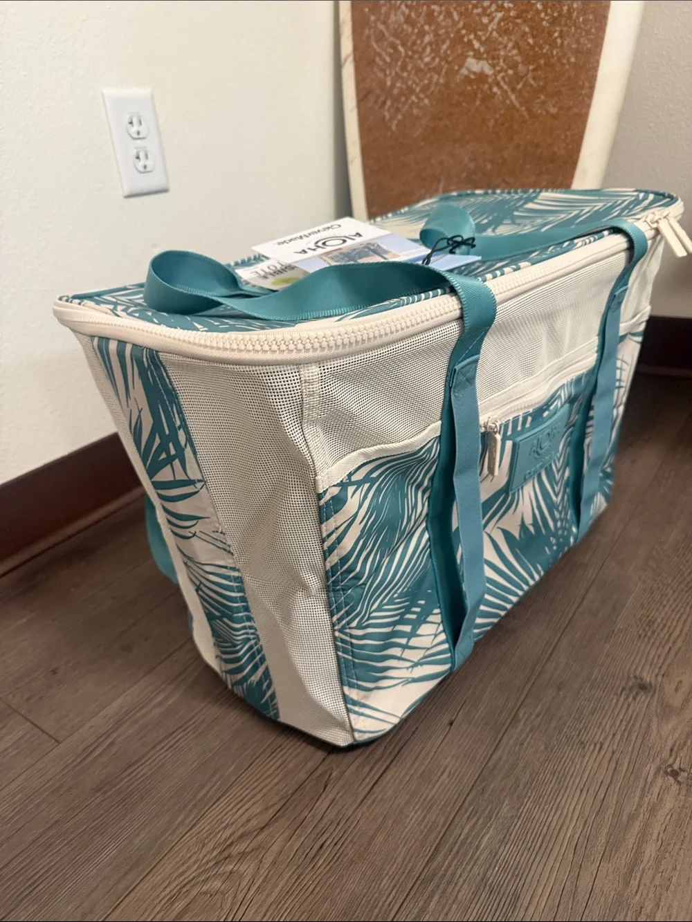 ALOHA Collection Teal Palm Print Beach Tote